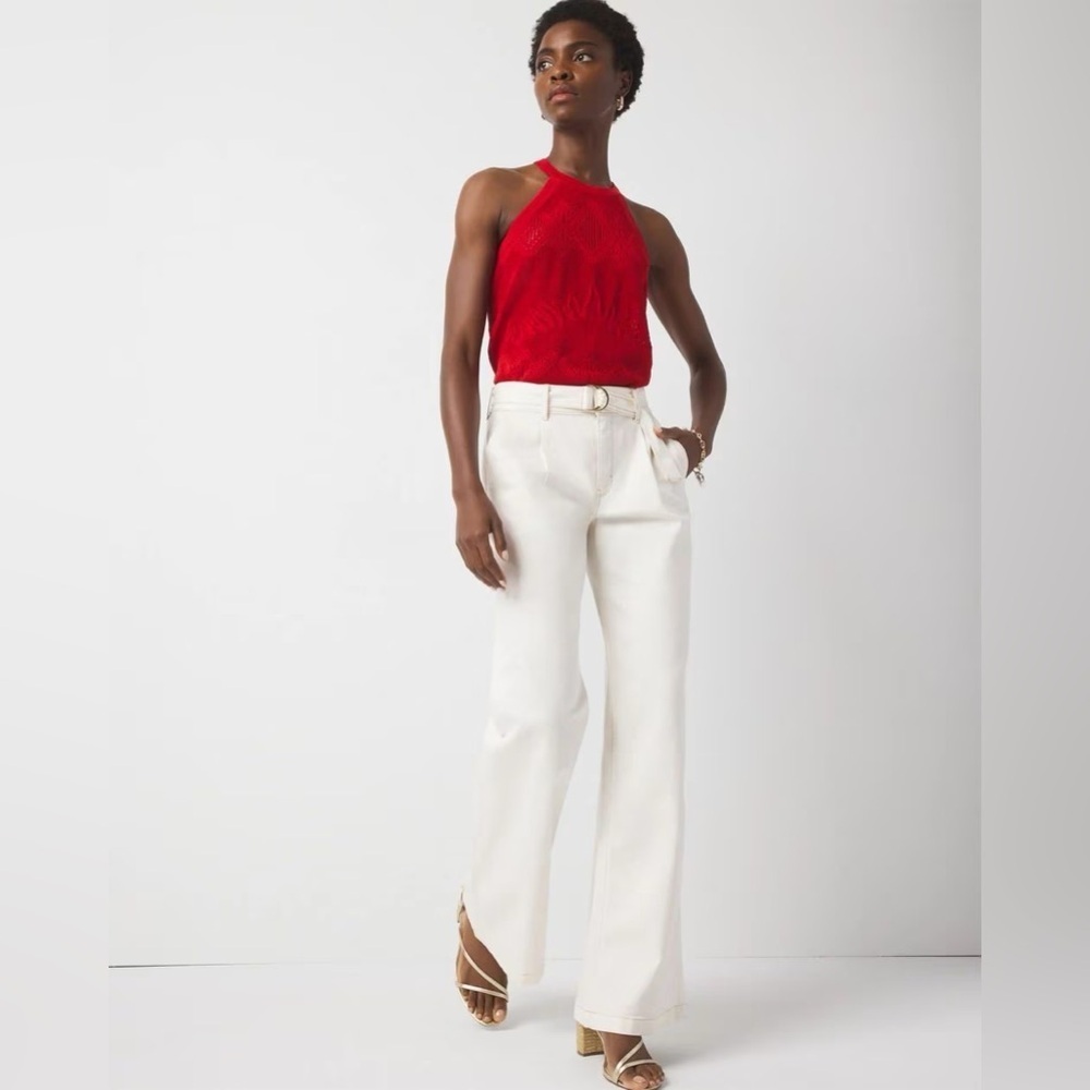 Trina Turk Cotton Lyocell White Trousers
Size 8 • 32” Inseam Like-New Condition